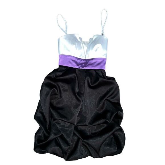 Iz Byer Dresses & Skirts - IZ BYER DRESS Color Block Junior Ruffle White Purple Black Tie Back Dress Size 5